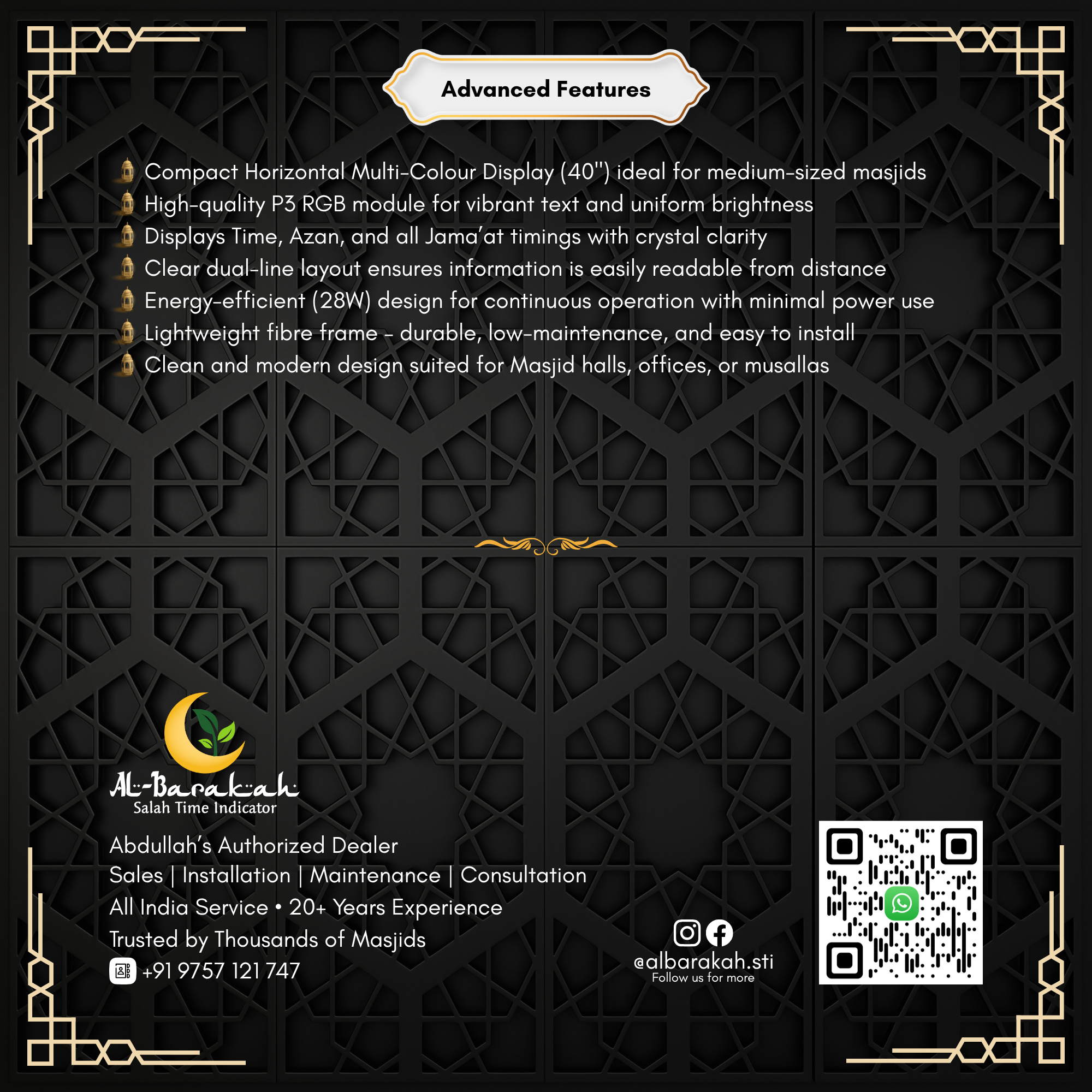 digital salah time board for masjid, mosque prayer timetable display, masjid namaz timing board