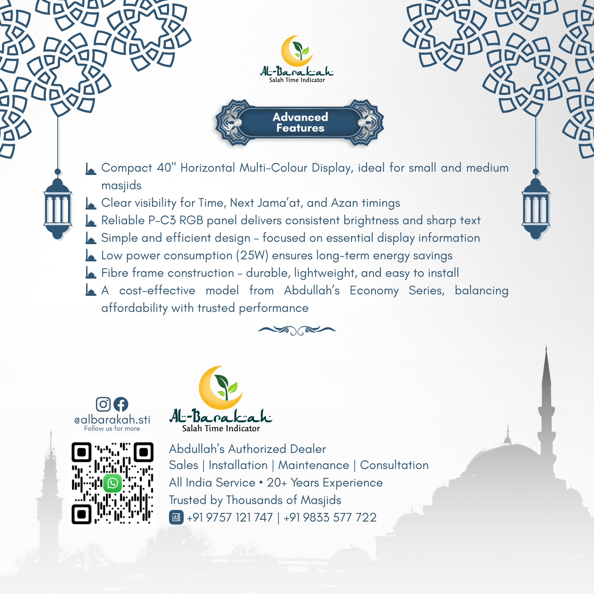 compact masjid azan display, mosque namaz timing board, entry level masjid clock