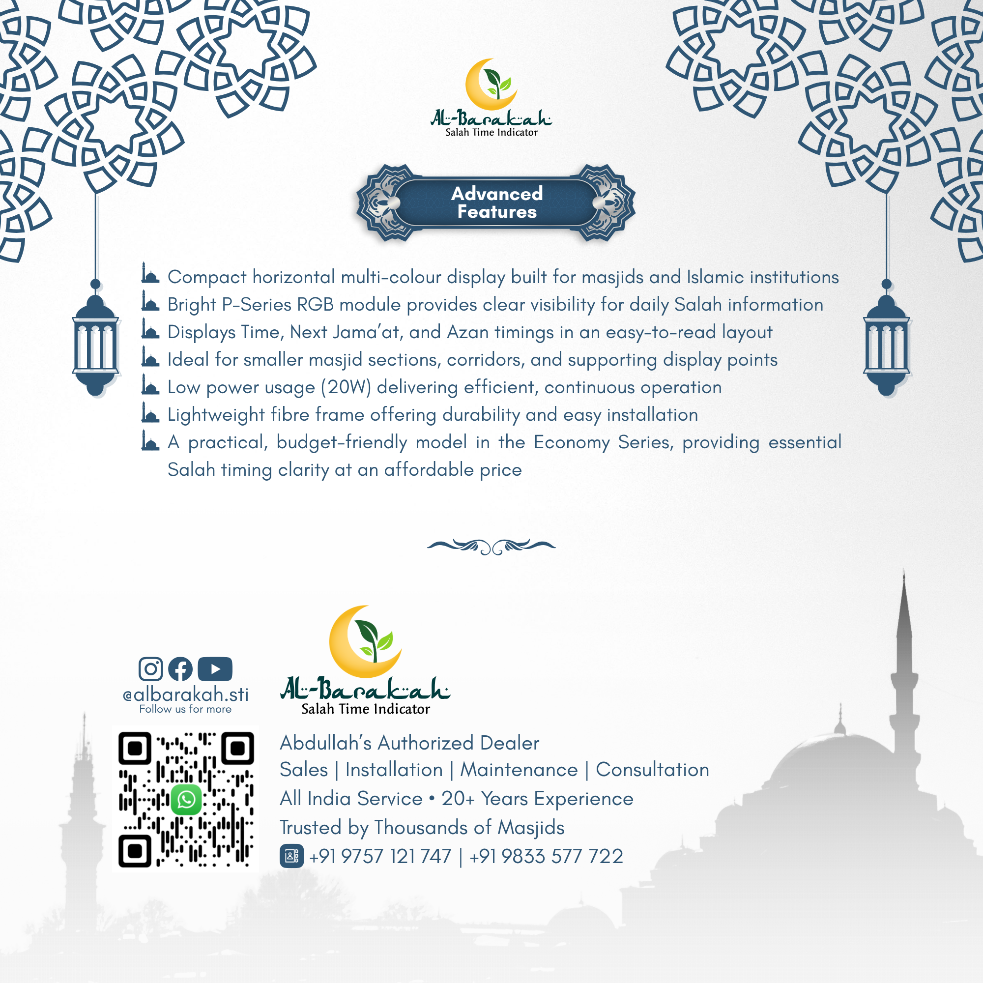 islamic namaz time led clock, compact mosque digital clock, musalla prayer time display