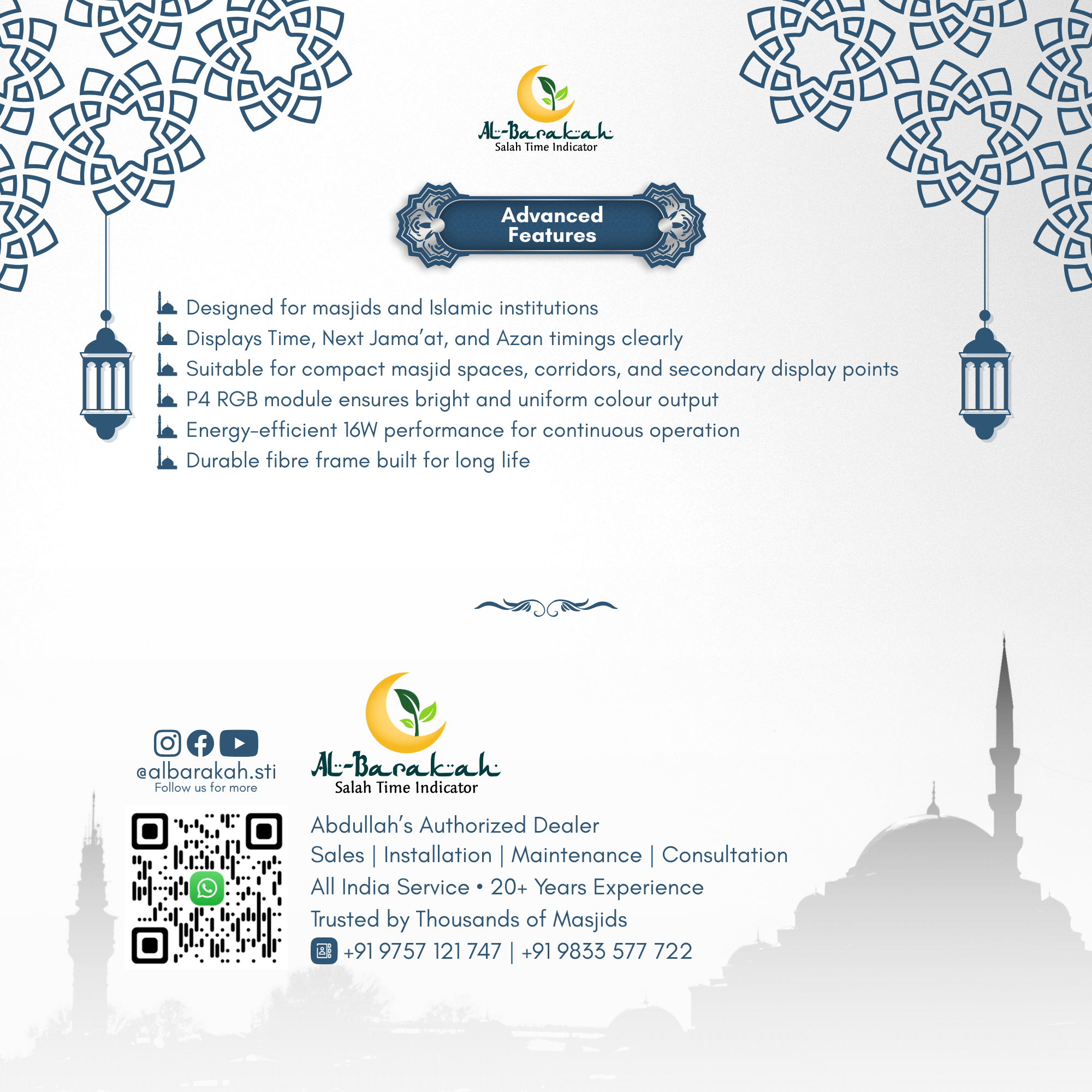 jamaat timing display clock, led namaz time indicator, masjid timing display board india