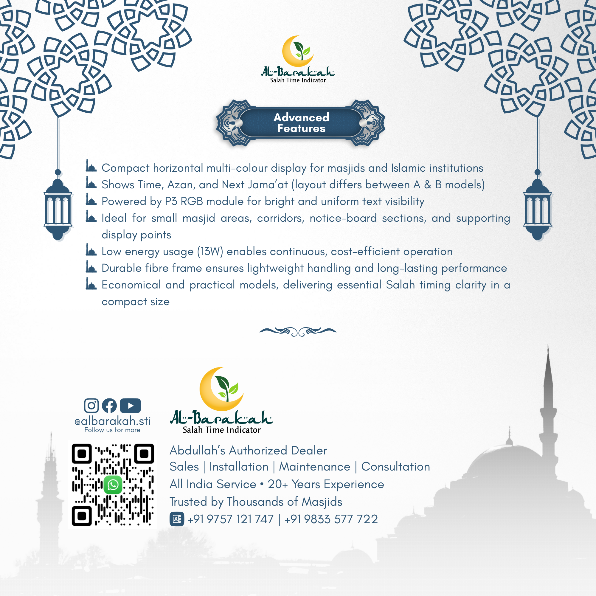 led salah time indicator, budget masjid display clock, horizontal prayer time board