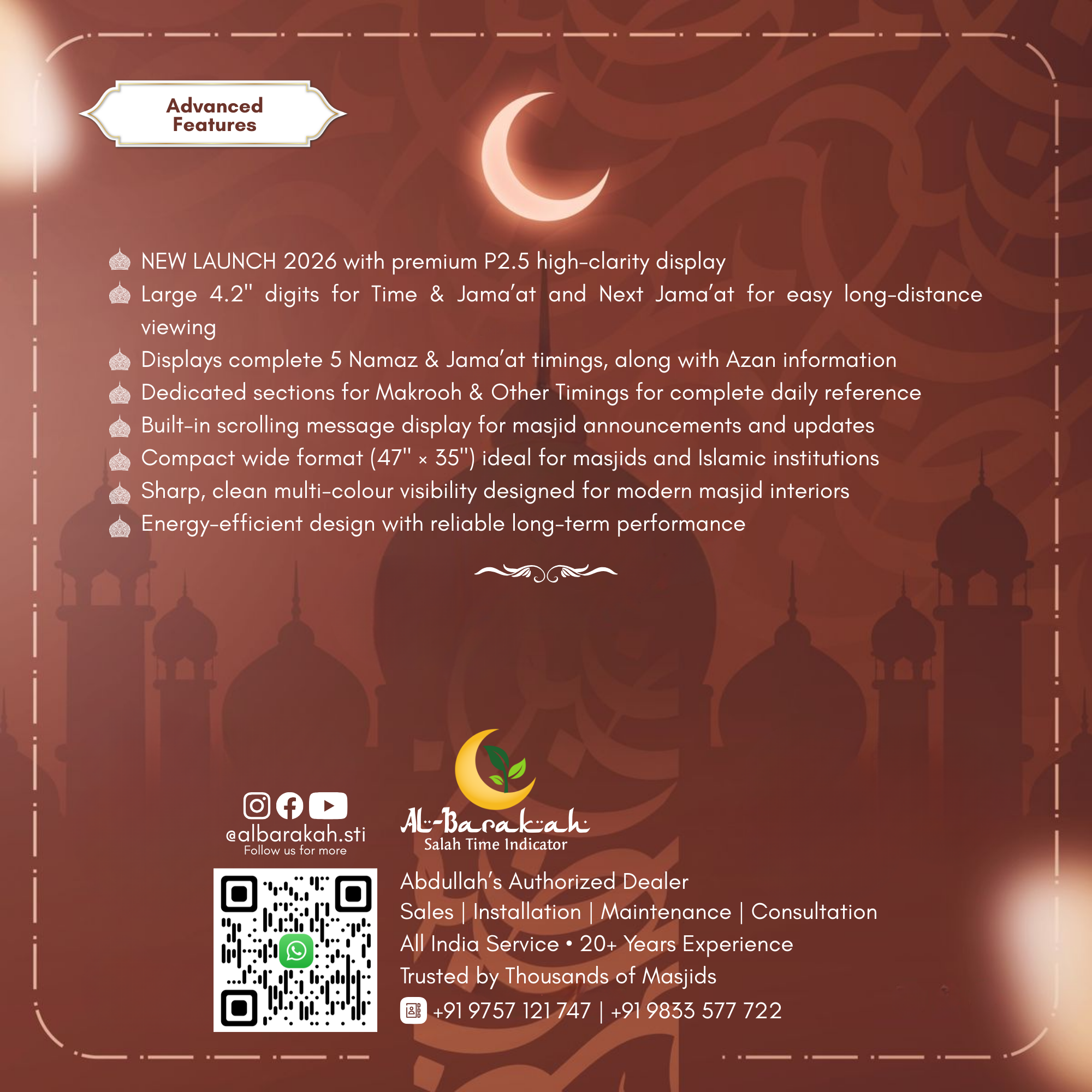 prayer time board large size, masjid led panel display, advanced namaz timing board