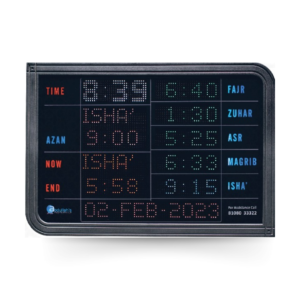 Mosque Prayer Time Display – P4-i7 B, horizontal azan clock for masjid, compact namaz time display board, medium size masjid clock