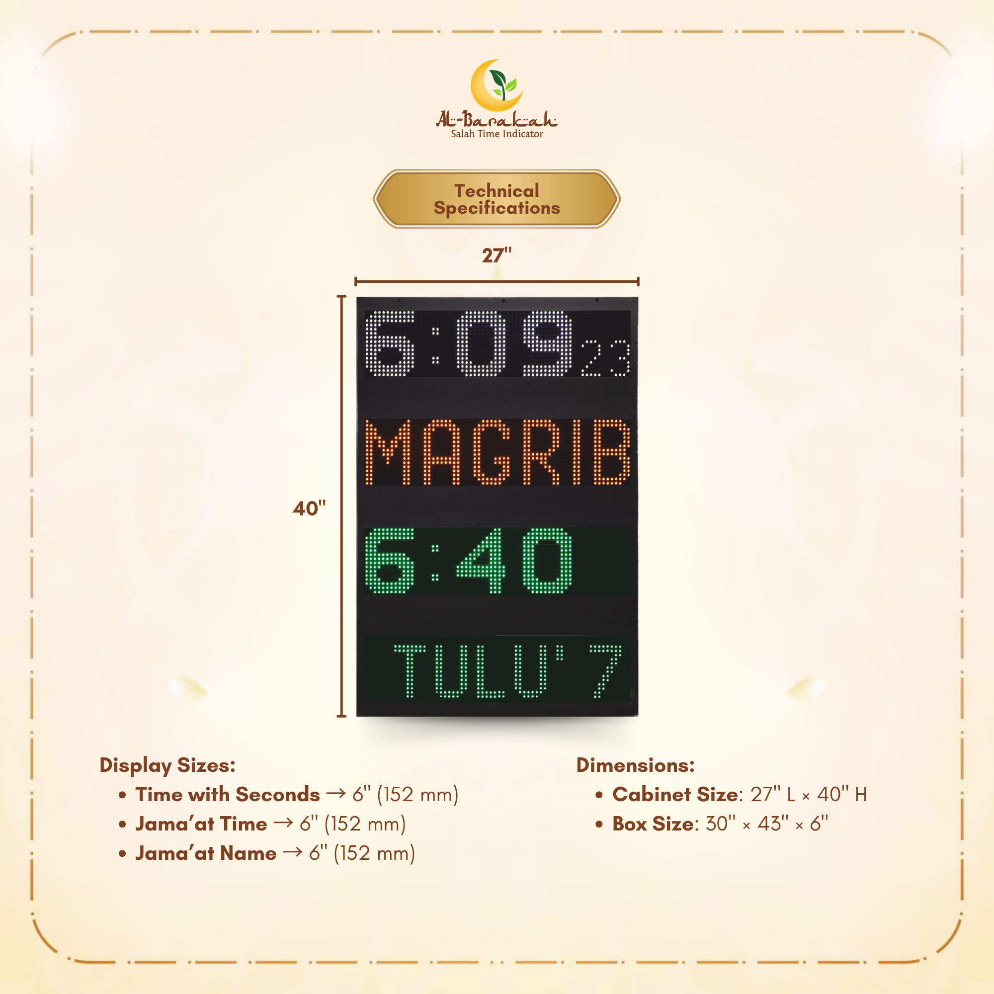 masjid outdoor digital clock, vertical prayer time display, mosque slave clock outdoor,